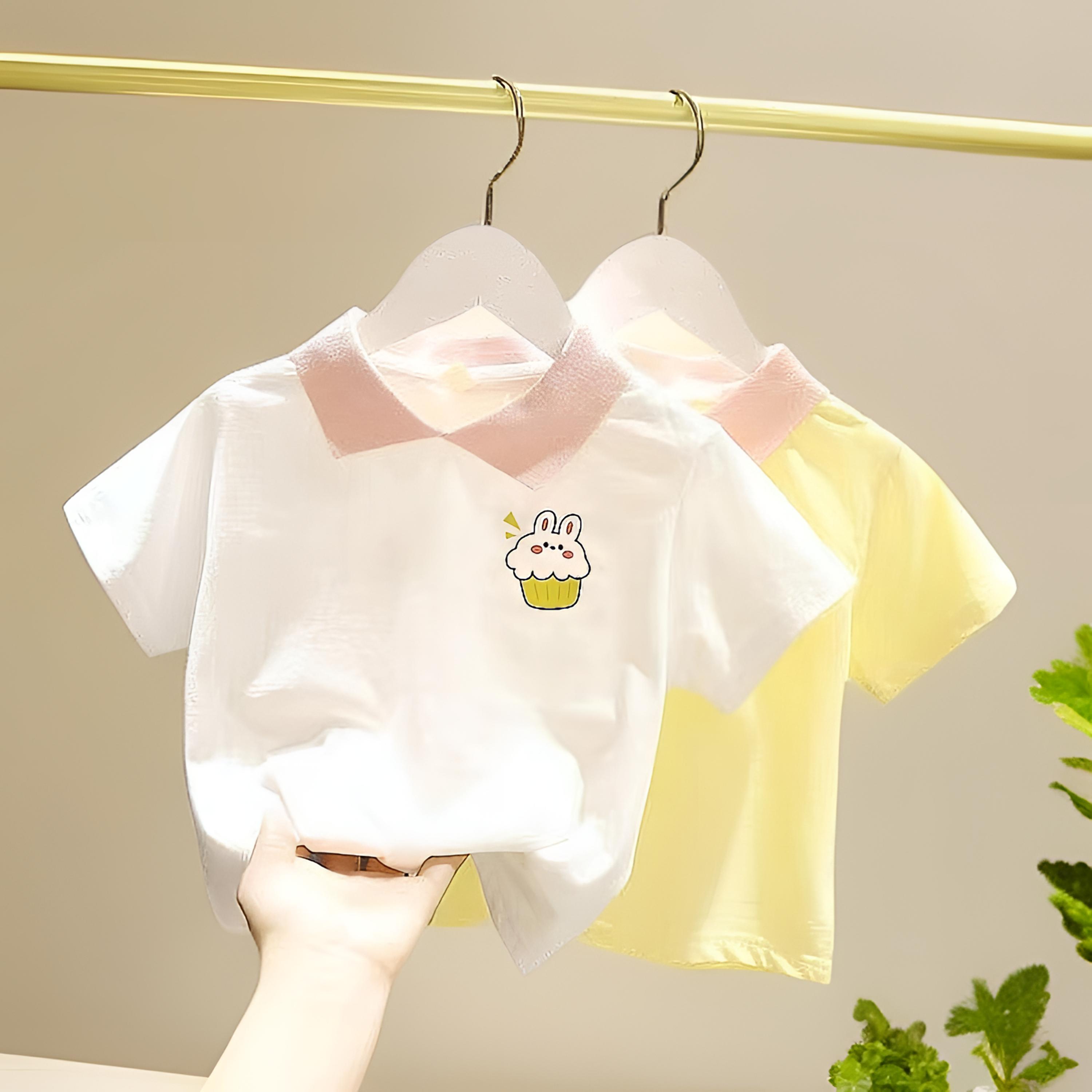 女童100%纯棉常规翻领印花短袖t恤韩版上衣短袖透气t恤女宝POLO衫