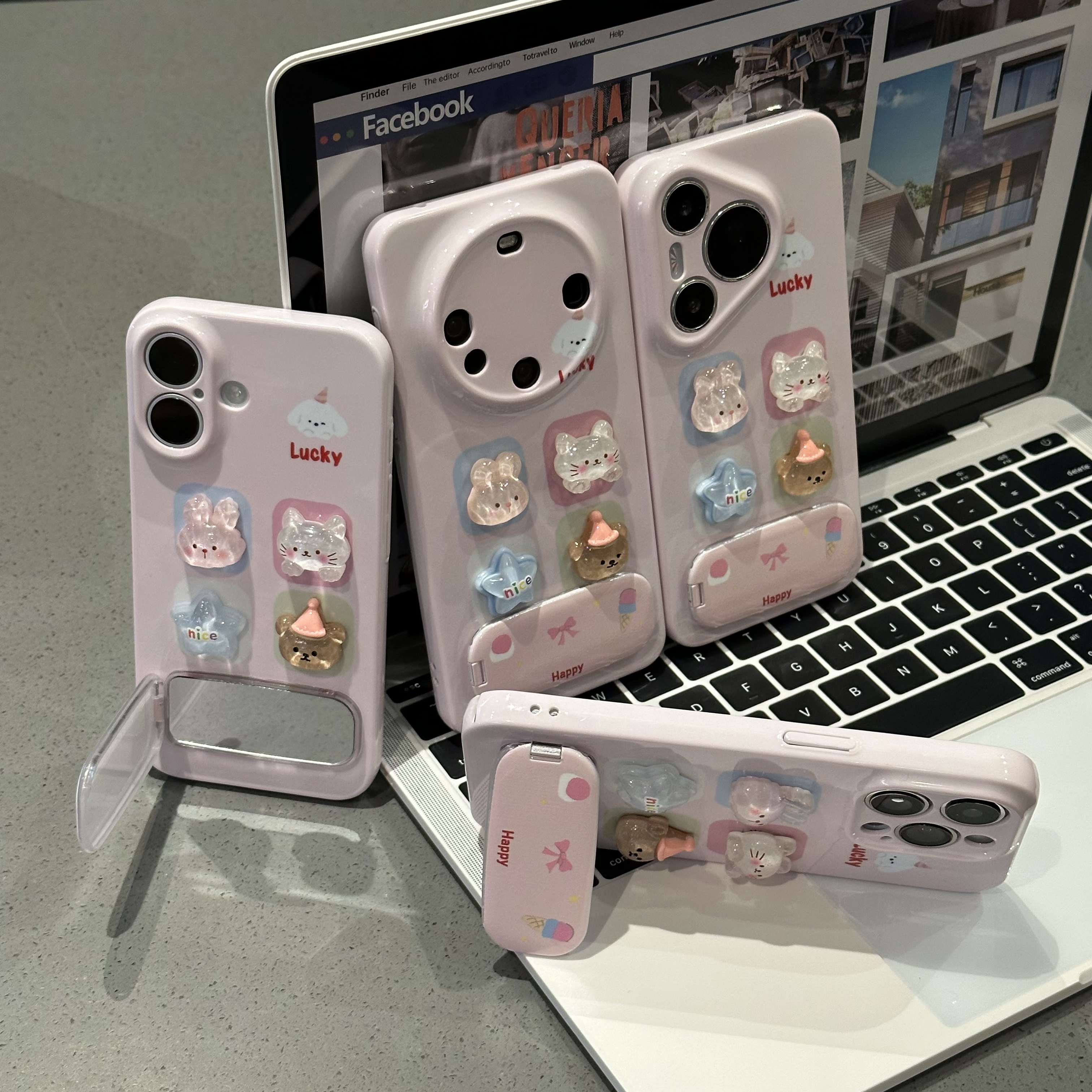 欧克里里立体动物四宫格支架适用苹果16手机壳华为vivo小米15oppo