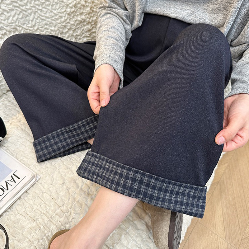 M-4XL 孕妇装裤子秋冬季复古宽松直筒休闲阔腿裤潮流托腹裤