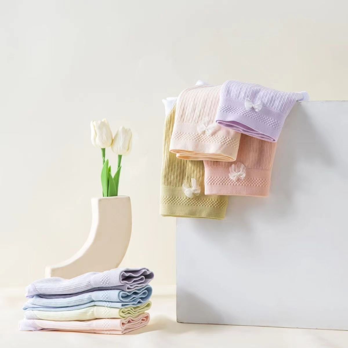 （12条装）夏季云朵中高腰蝴蝶结内裤面料柔软舒适亲肤透气无痕内裤