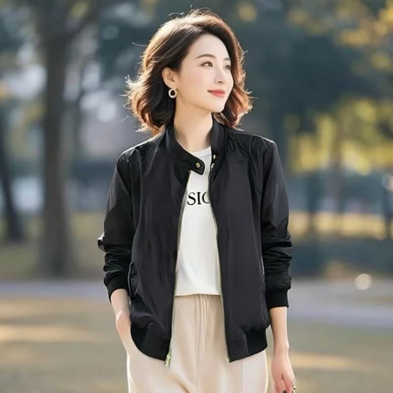 气质休闲短外套女2025春秋新款韩版宽松小个子夹克外套纯色棒球服