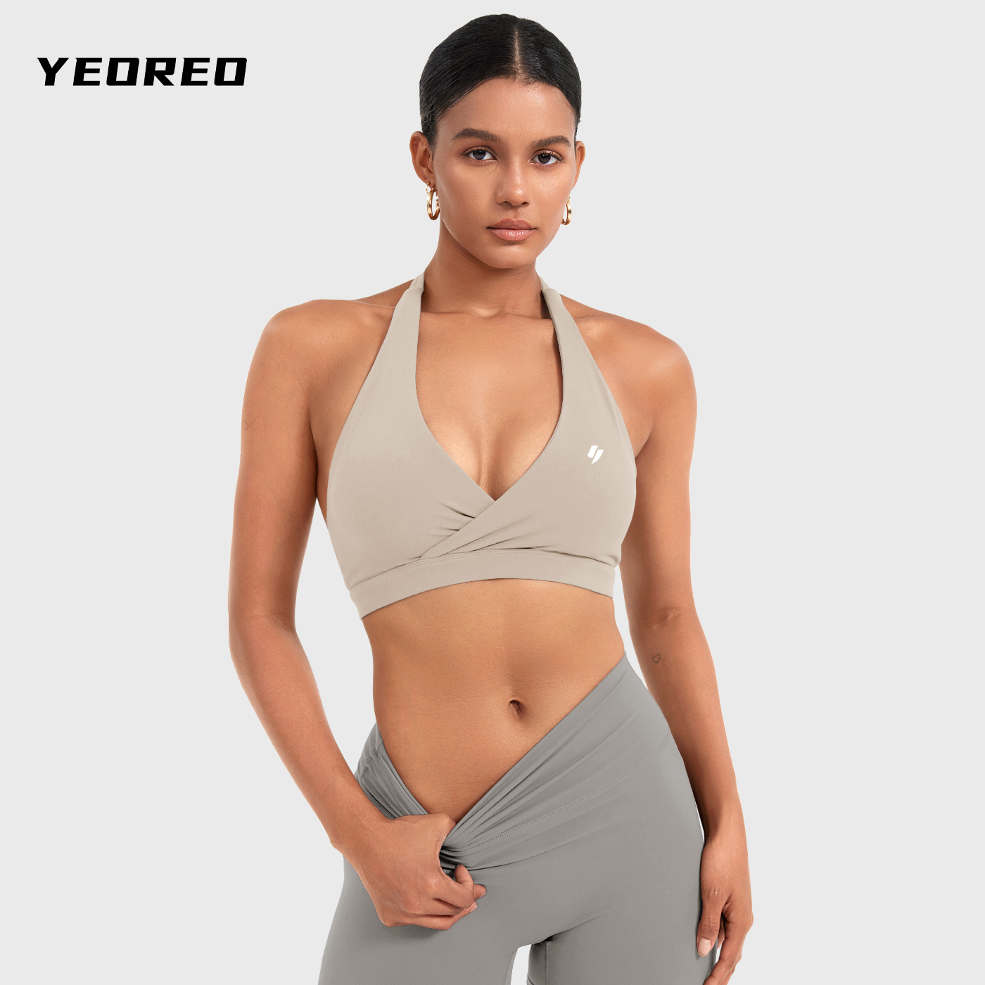 YEOREO LuxFlow V领交叠云感运动文胸可调节挂脖美背内衣上衣