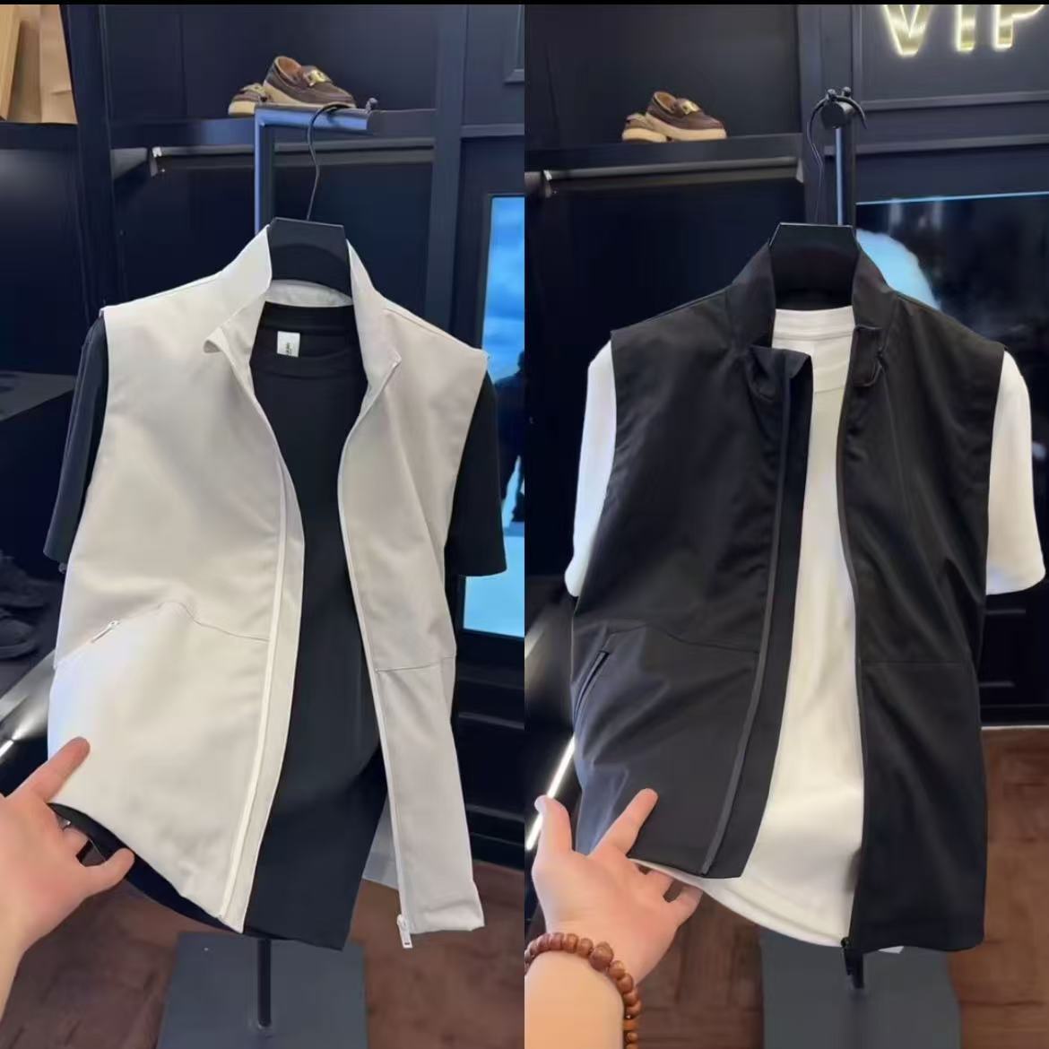 春秋新款男士薄款透气高端立领款拉链纯色休闲雅痞男款马甲修身型