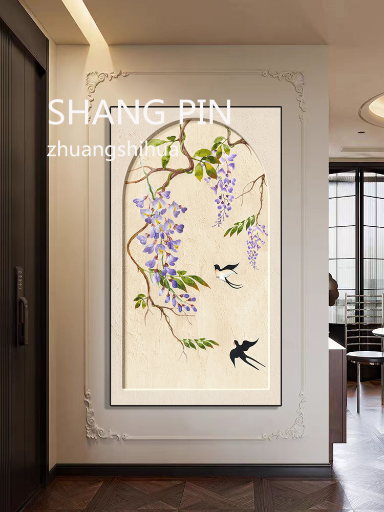 中古画法式客厅画砂岩玄关画中古砂岩装饰画巴图鲁104燕子