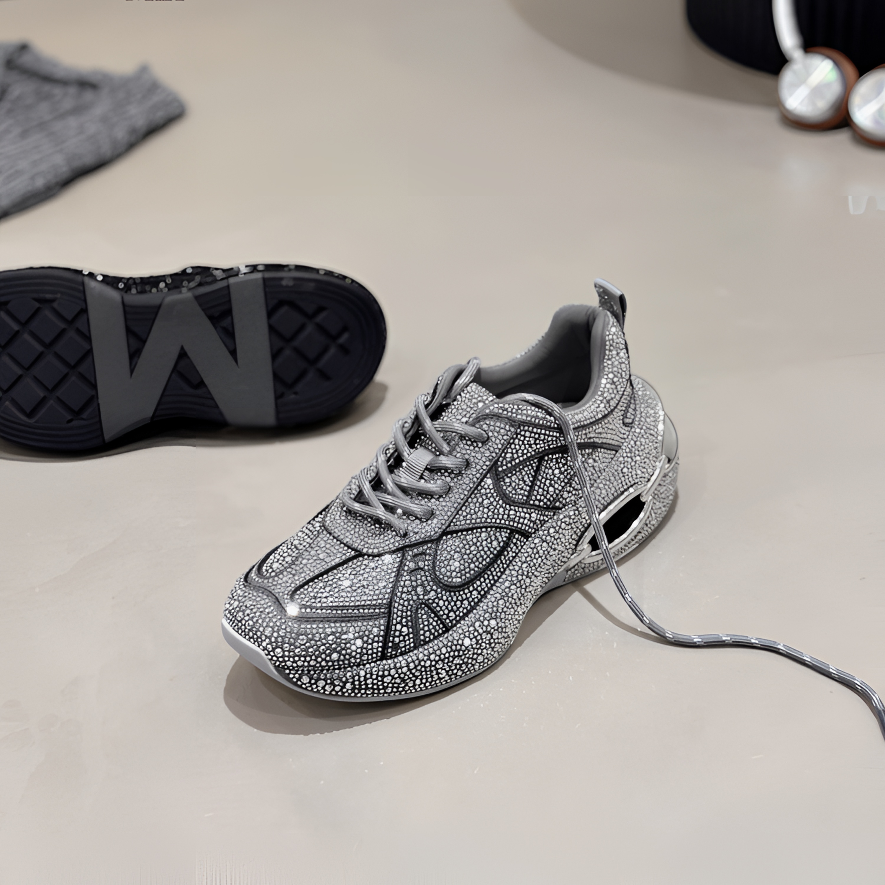 【香妹】轻奢欧货2025秋新款厚底满天星奥钻老爹鞋精致舒适运动休闲