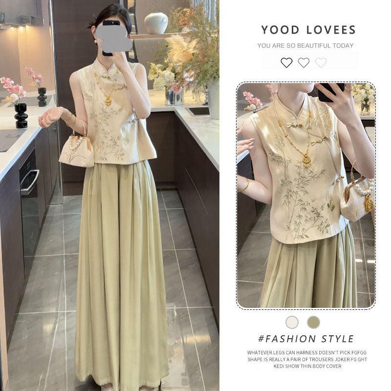 超火夏装一整套气质高级感独特超好看新中式无袖衬衫阔腿裤套装女