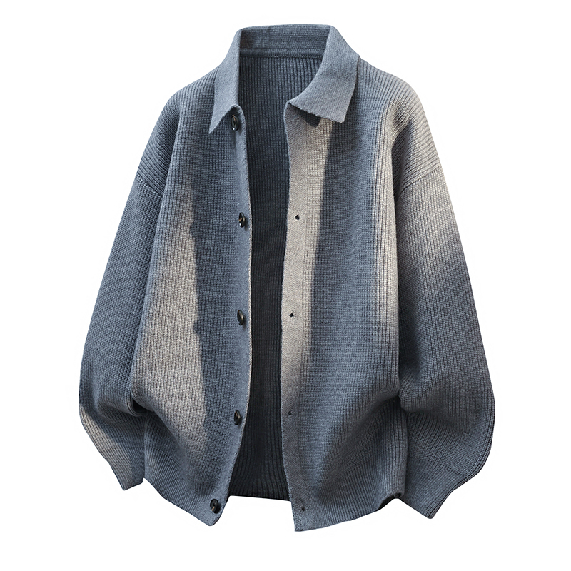 BOY NORMAN高端纯色翻领针织衫男士秋季新款开衫简约大气毛衣外套