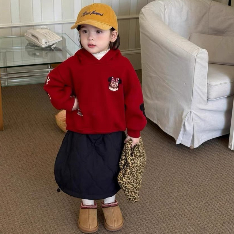 女童米奇加绒卫衣套装秋冬款儿童一体绒米老鼠玩偶宝宝立体连帽衫