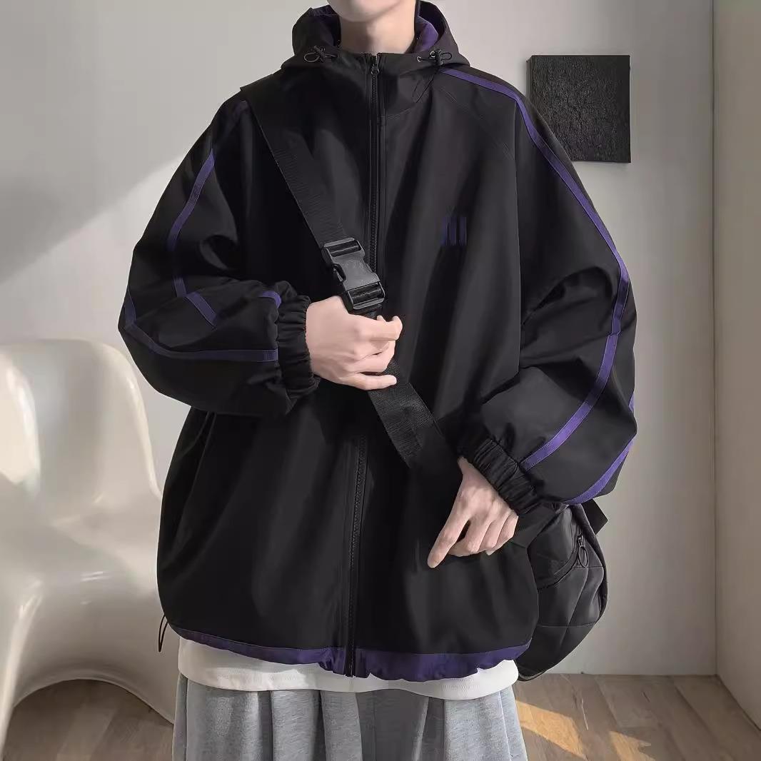 品牌撤柜~锋衣外套男2025春秋新款美式机能潮牌条纹撞色宽松夹克