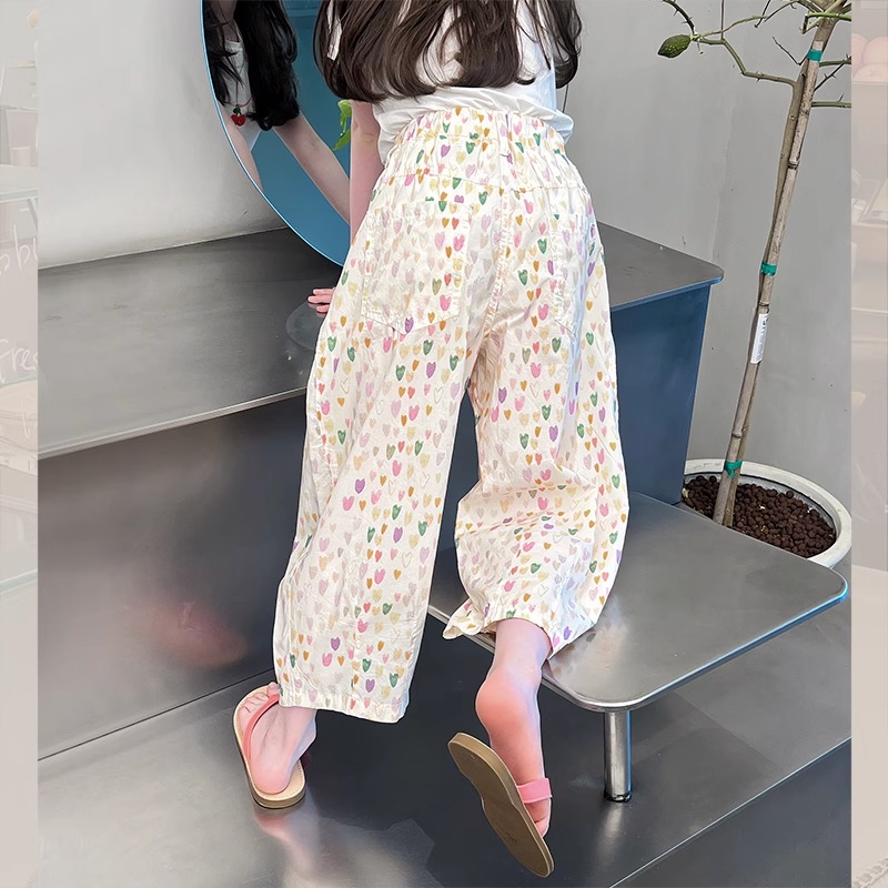女童碎花薄休闲裤子儿童洋气防蚊长裤大童宽松九分裤2025夏装新款