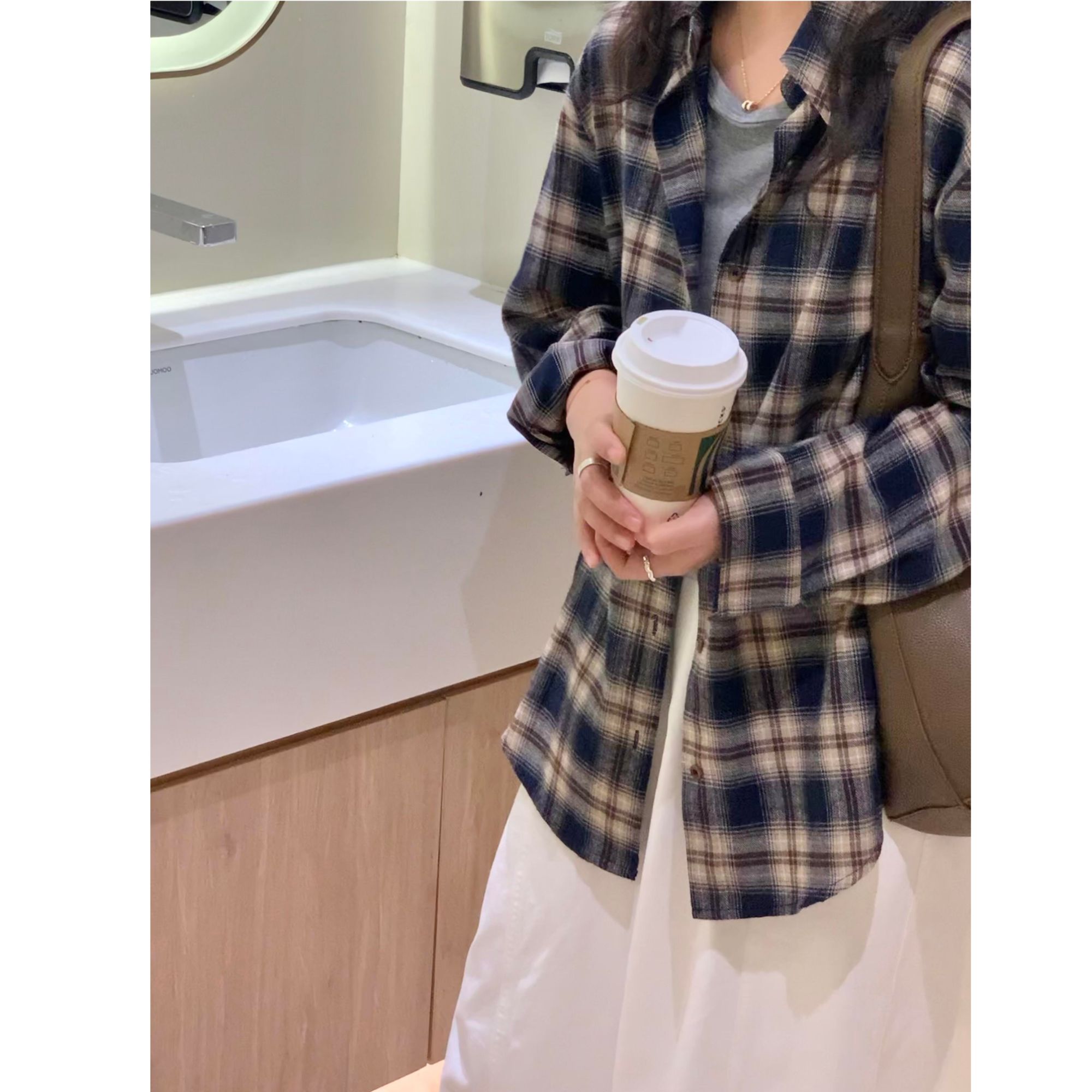 2025纯棉格子衬衫女秋季新款复古磨毛格子衬衫百搭休闲衬衣外套