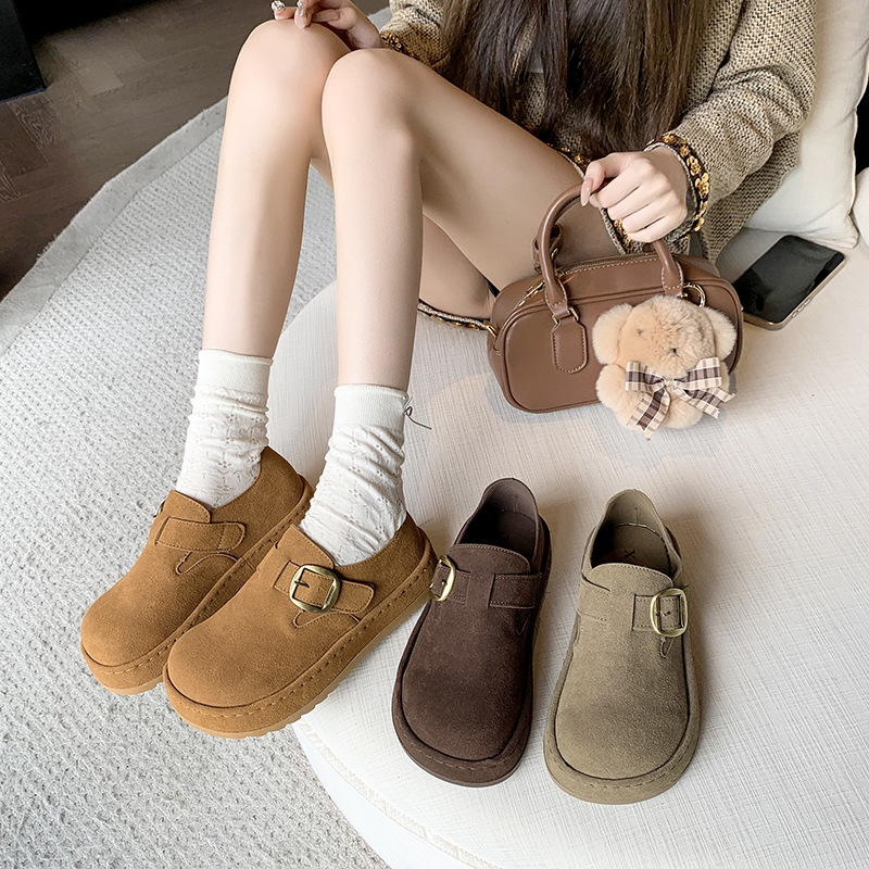 复古厚底女款勃肯头层皮马丁靴女鞋包头半拖鞋女2025秋季新款增高