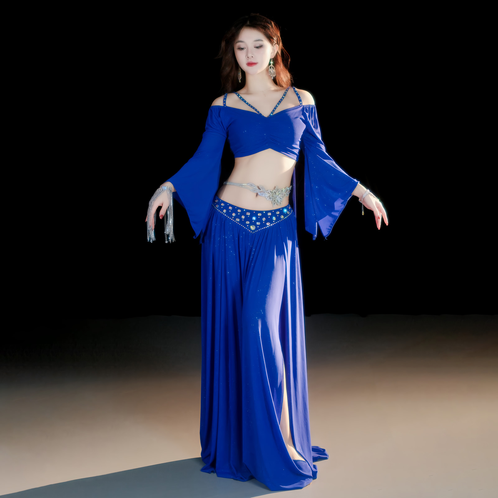 新款肚皮舞长袖练功服性感轻奢练习演出服5093