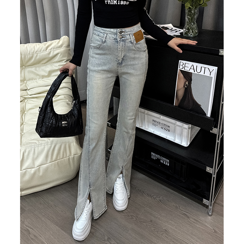 3996#冰川蓝微喇开叉牛仔裤穿出不一样的自己2025秋季爆款高腰