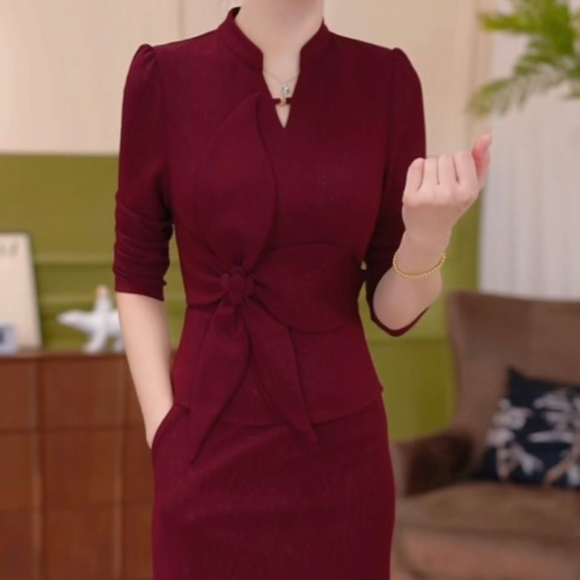 高级斜纹精纺婚宴喜宴轻奢贵气礼服裙2025新款秋季女装喜婆婆裙子