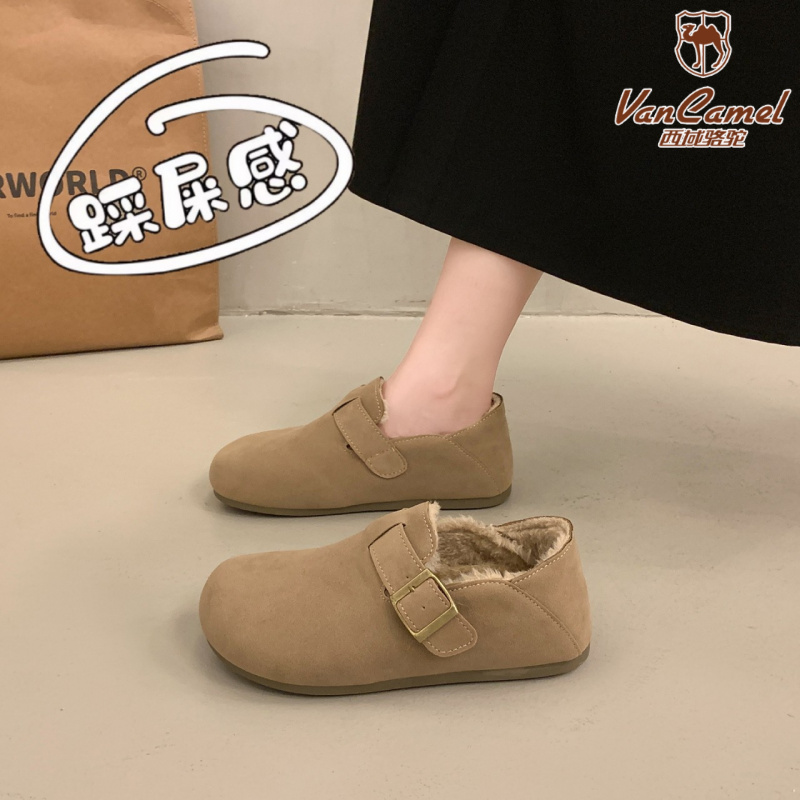 西域骆驼加绒勃肯鞋女秋冬大码41-43一脚蹬孕妇博肯豆豆棉鞋
