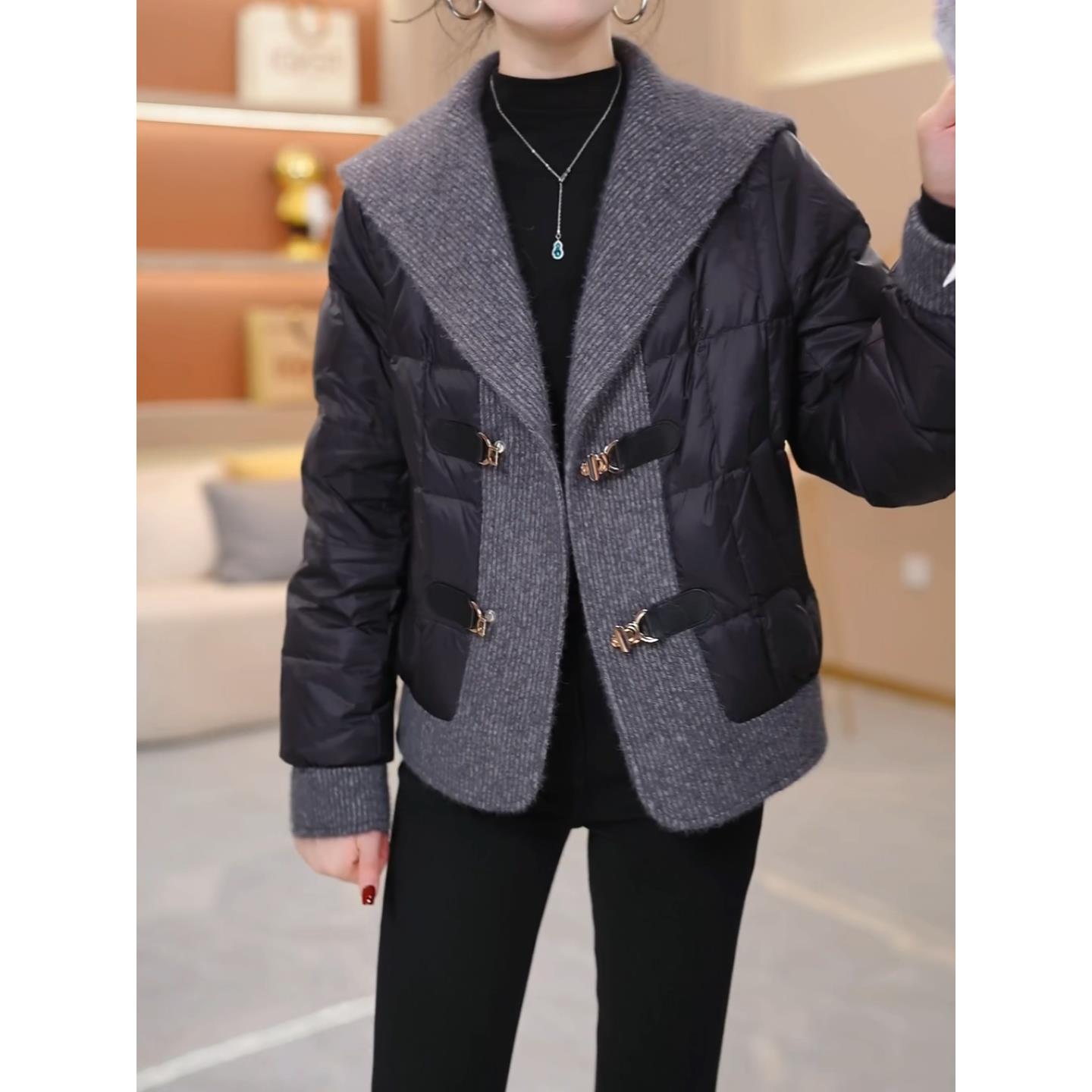 2025冬季新款设计感百搭短款羽绒服宽松黑色优雅显瘦保暖加厚外套