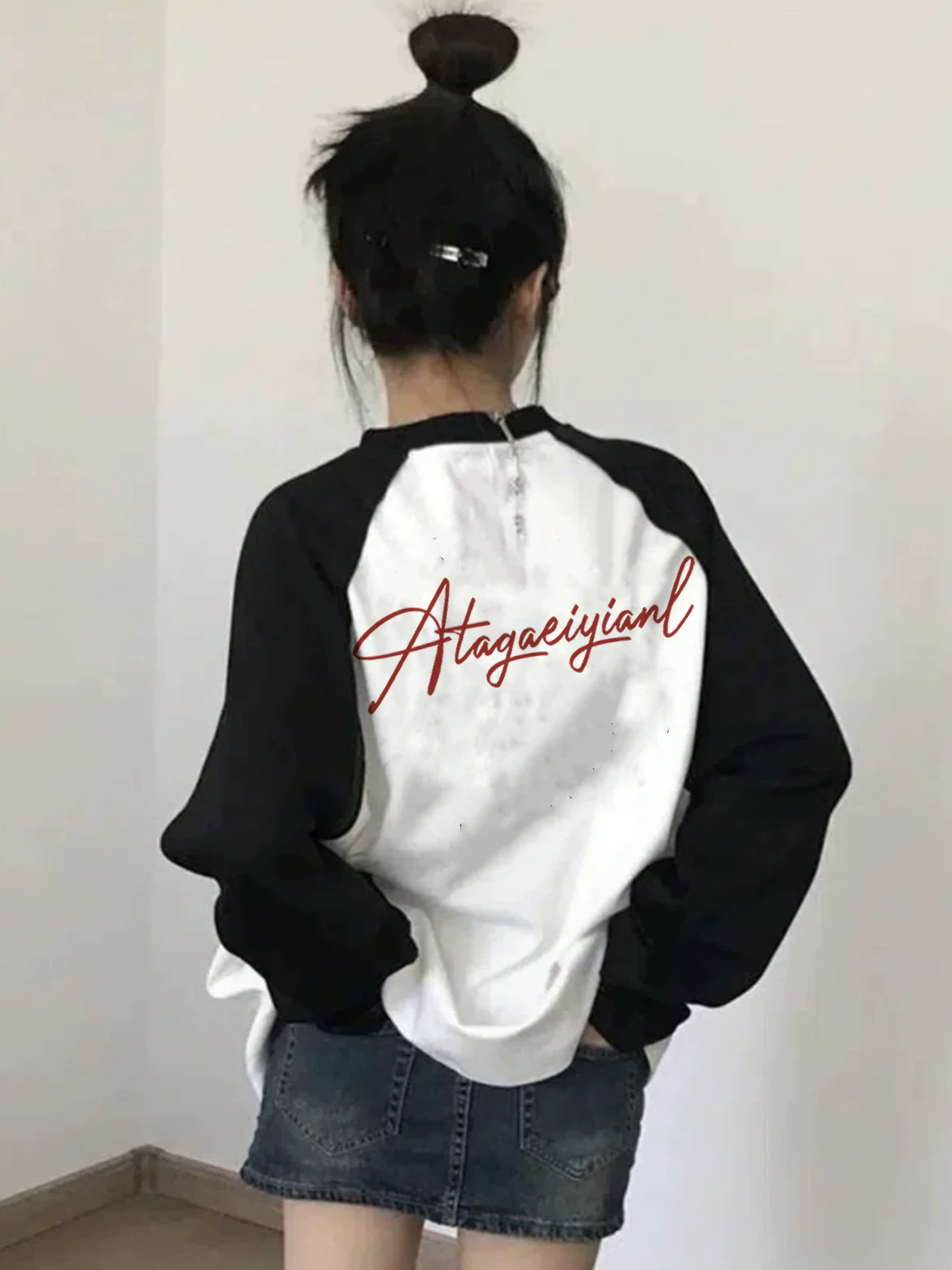 春秋纯棉拼色长袖T恤男女情侣款美式复古宽松特大码胖MM内搭上衣