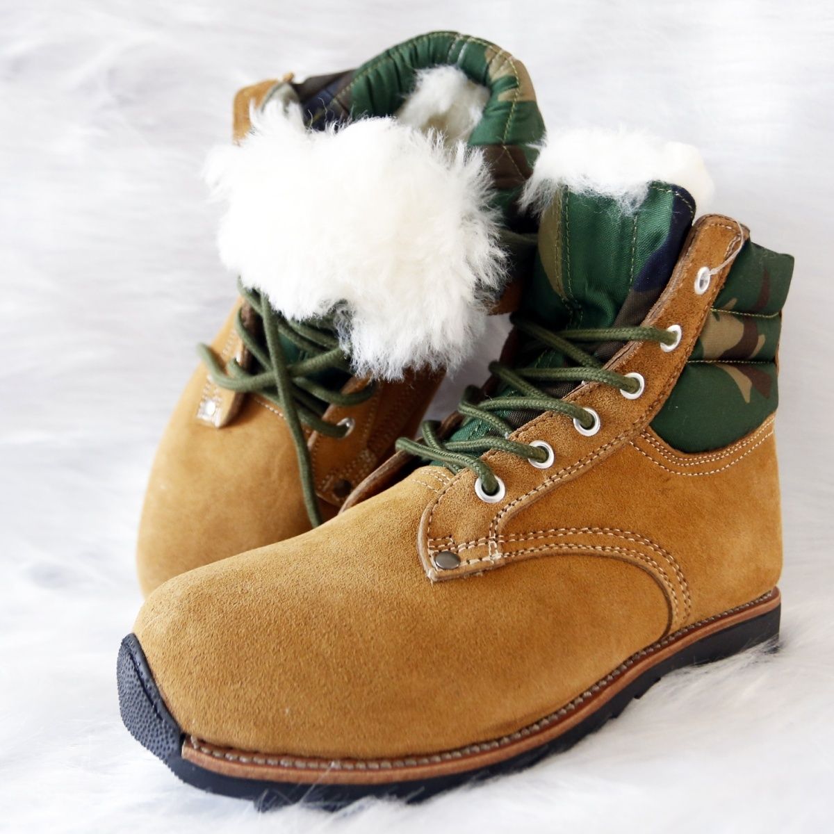 复古跳伞91伞兵靴皮毛一体羊毛靴男牛皮趟底固特异工装耐磨机车靴