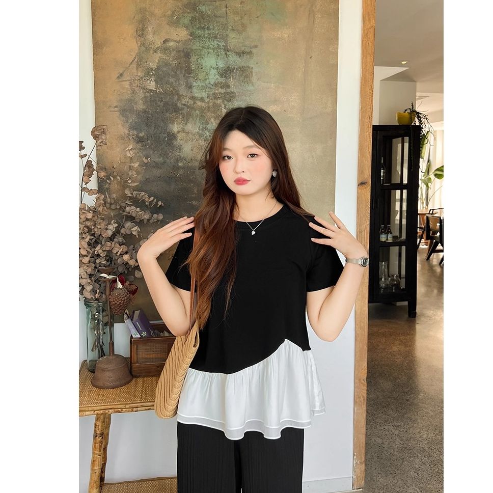 【夏至与你】运补-6-甜美时尚撞色拼接圆领T恤 8015