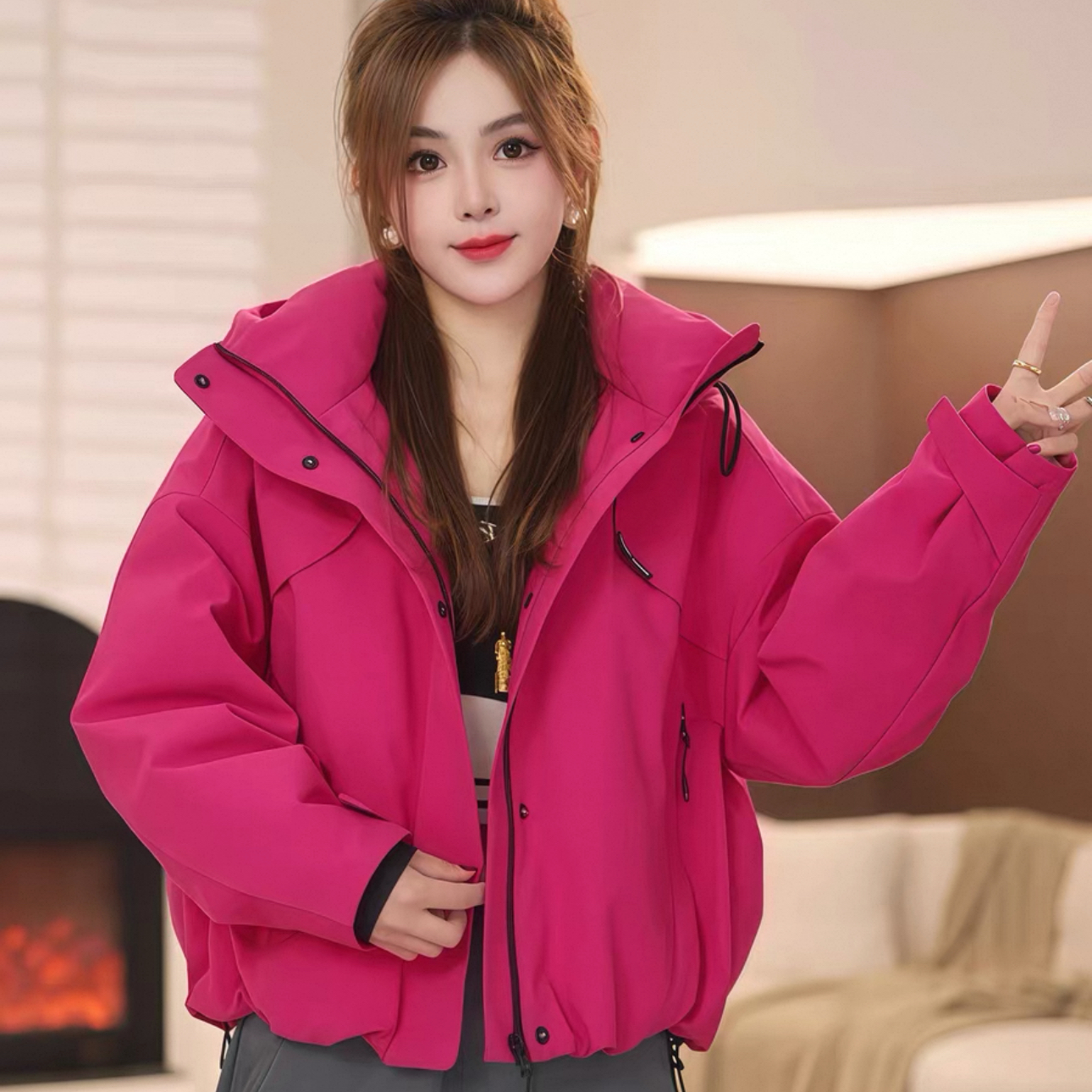 连帽休闲加棉加厚冲锋衣外套女2025秋冬新款宽松显瘦洋气百搭上衣