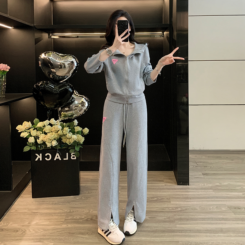 INS风法式原宿风休闲风时尚套装显瘦长裤阔腿裤气质两件套运动女
