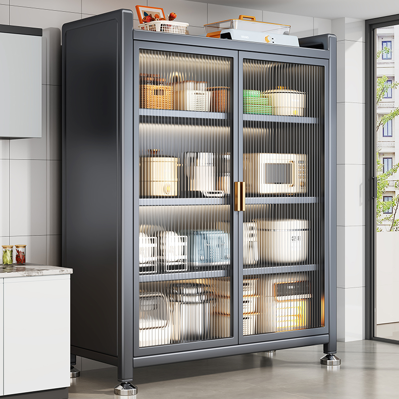 钢制橱柜家用厨房置物架防尘防油储物柜多功能收纳柜靠墙铁皮柜