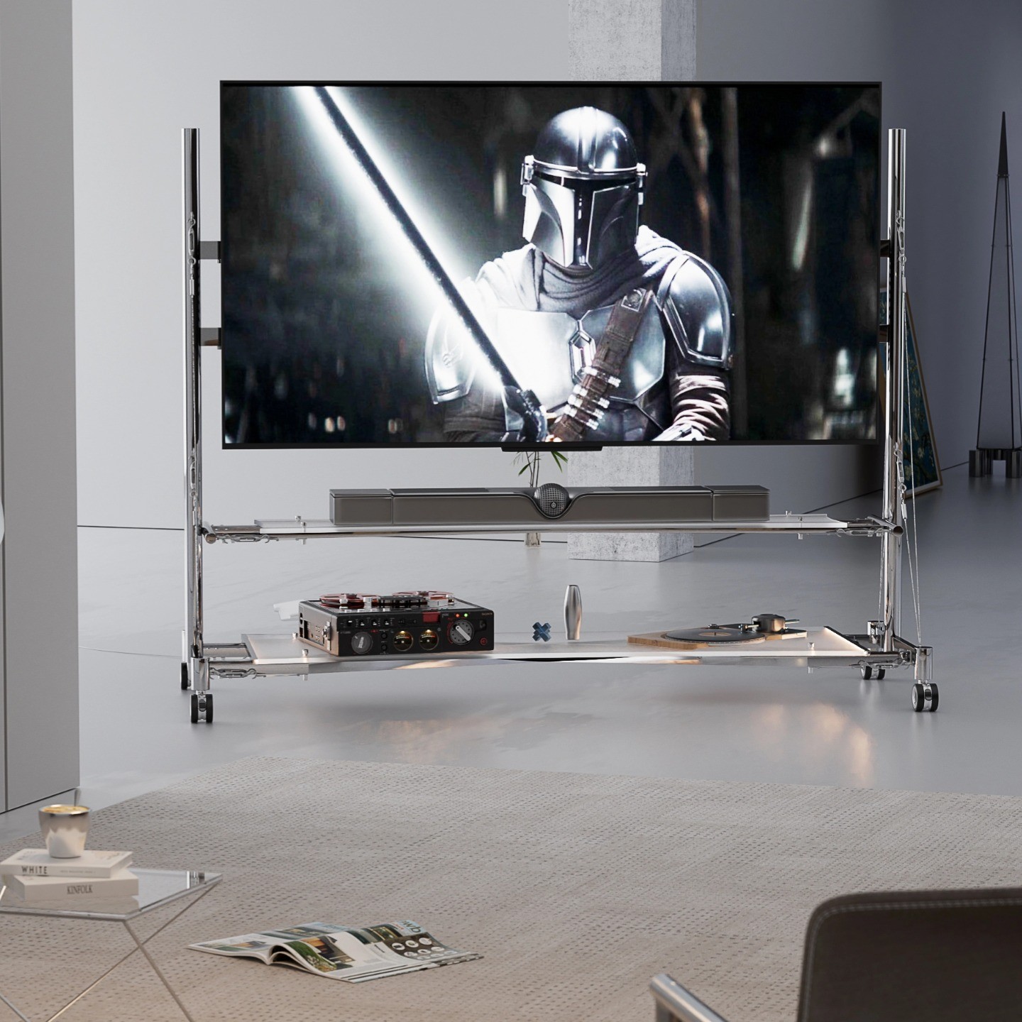 森茶电视移动支架落地不锈钢适配小米海信65/75寸电视支架可移动