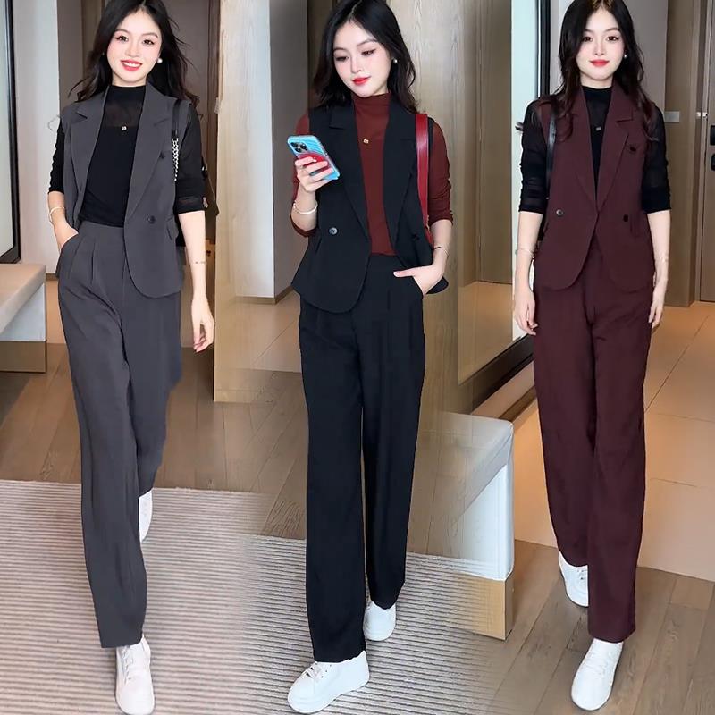 La babite时尚套装女早初秋新款高级感减龄西装阔腿裤马甲三件套