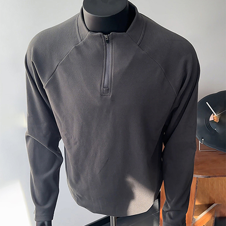 深灰色半拉链德绒打底衫男生秋冬穿搭运动卫衣高克重美式长袖t恤