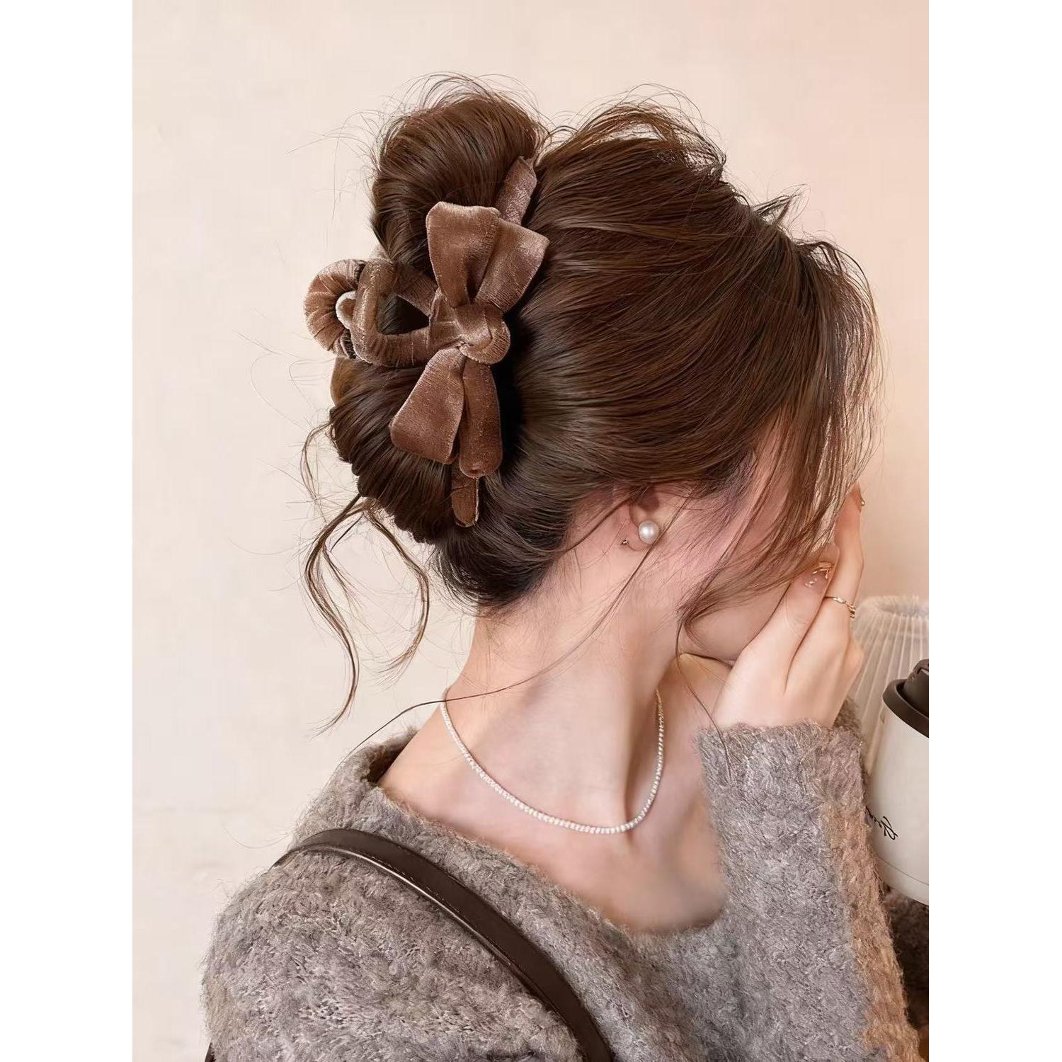 丝绒蝴蝶结大号抓夹女高级感2025新款春季后脑勺鲨鱼夹子发夹头饰