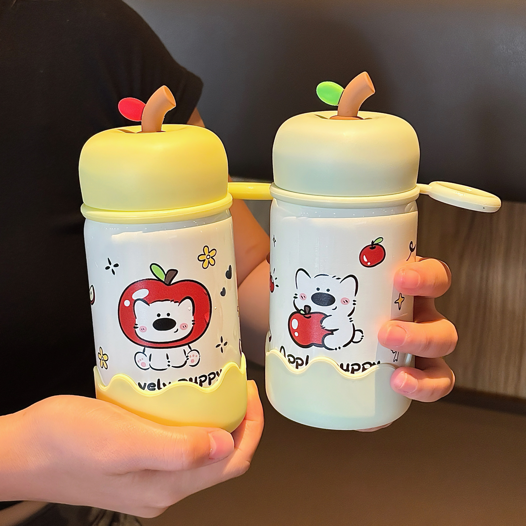 恒度苹果小狗可爱小巧保温杯新款316不锈钢带提环便携学生水杯子