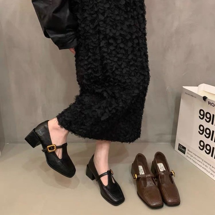 法式复古丁字型玛丽珍鞋女2025秋冬季新款气质女鞋粗跟通勤粗跟鞋