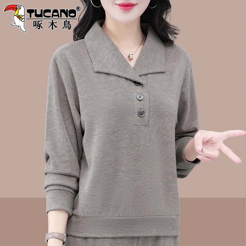 啄木鸟翻领卫衣女士春秋款2025新款宽松减龄百搭春装短款上衣