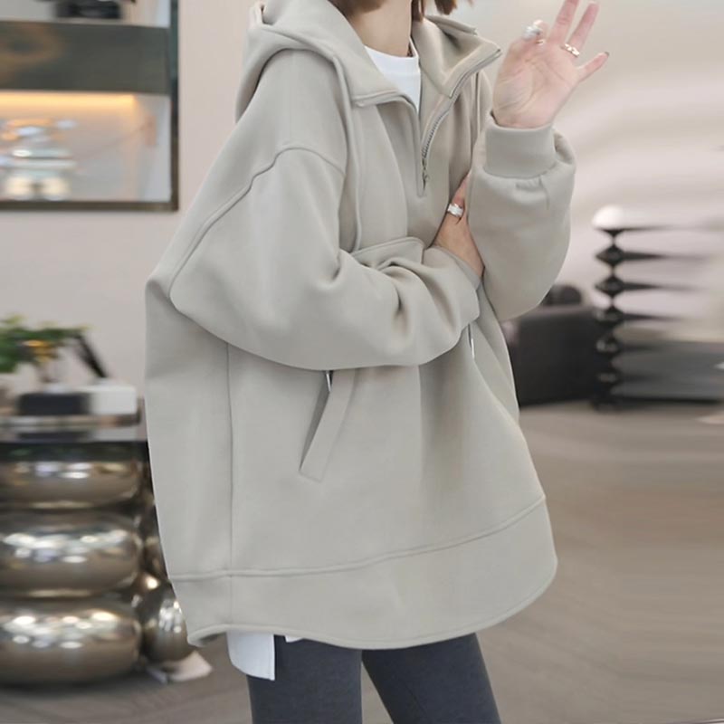 韩版小众设计感半拉链连帽卫衣2026年春秋新款慵懒风洋气上衣百搭