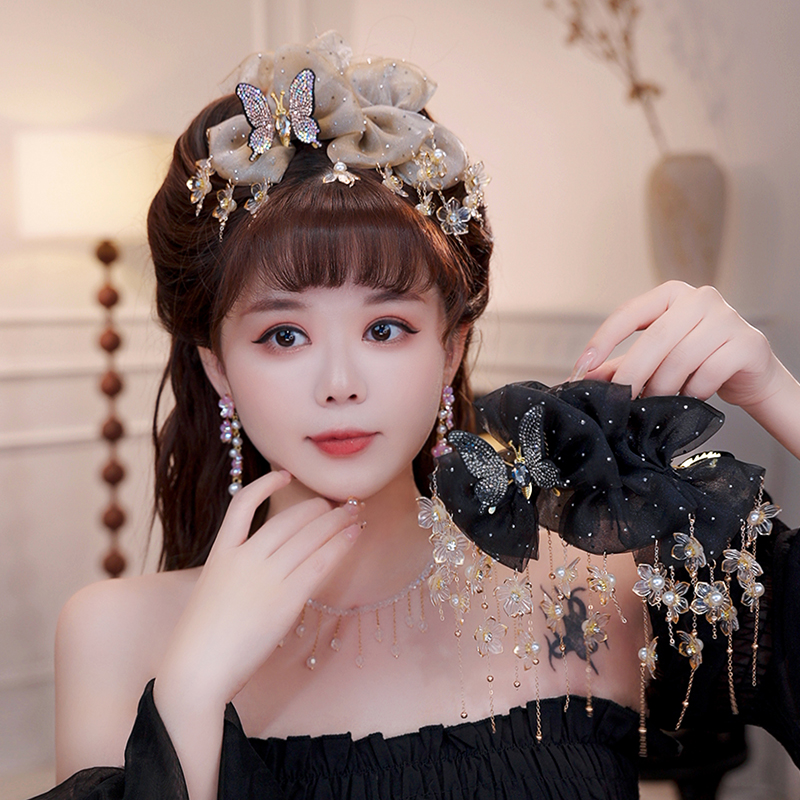 流光睡莲鲨鱼夹灵动蝴蝶莲花吊坠发饰琥珀流光风精美熟龄头饰抓夹