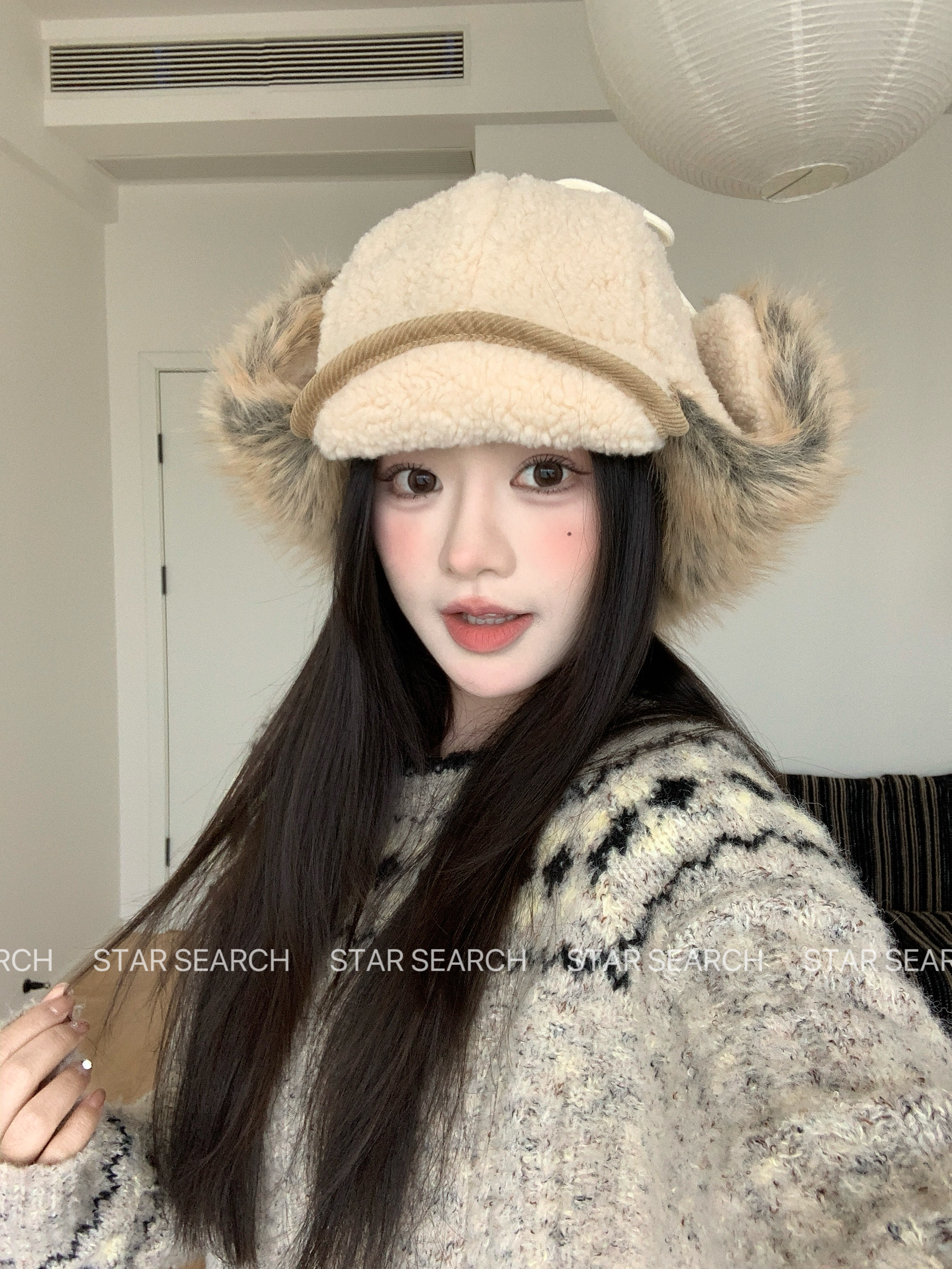 复古氛围羊羔绒雷锋帽女冬户外滑雪骑行加厚东北防寒毛绒护耳帽子