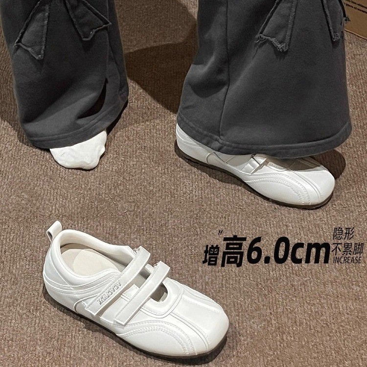 2025新款爆款内增高4cm魔术贴镂空运动玛丽珍鞋女百搭休闲德训鞋