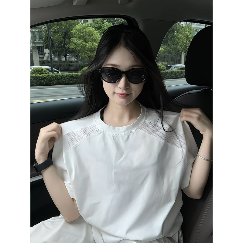 白色网眼拼接透气速干短袖男款夏季薄款冰丝凉感t恤正肩运动半袖