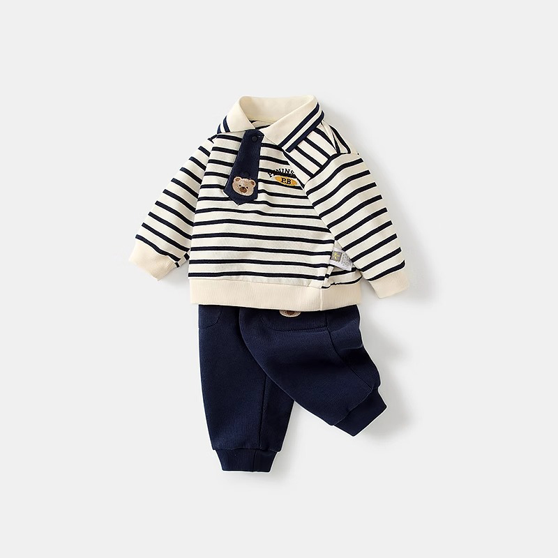 男童春装2026新款学院风卫衣套装婴儿洋气时髦婴儿男宝宝两件套潮