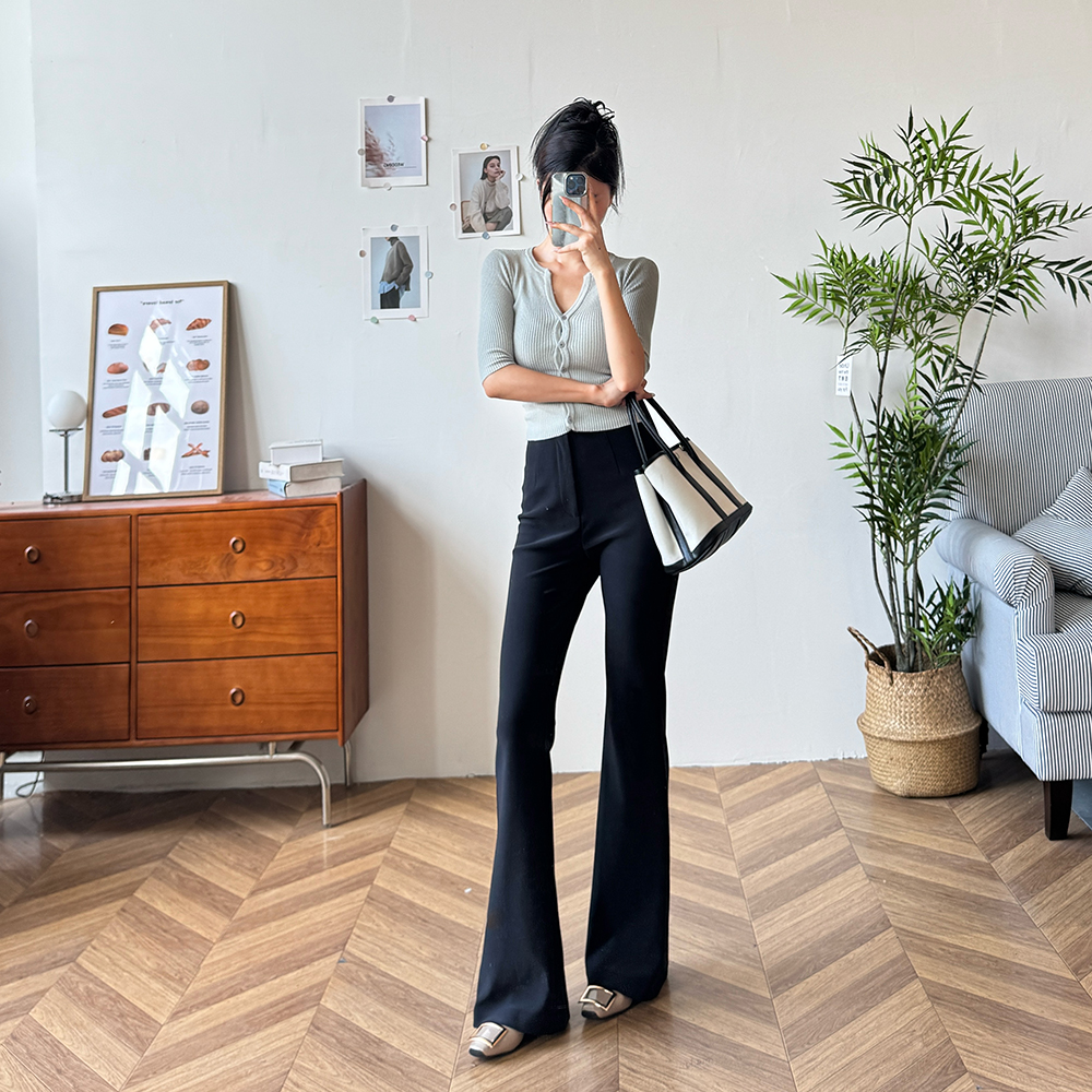 加绒微喇西装裤高腰显瘦垂感通勤职场百搭时尚修身喇叭裤日常穿搭