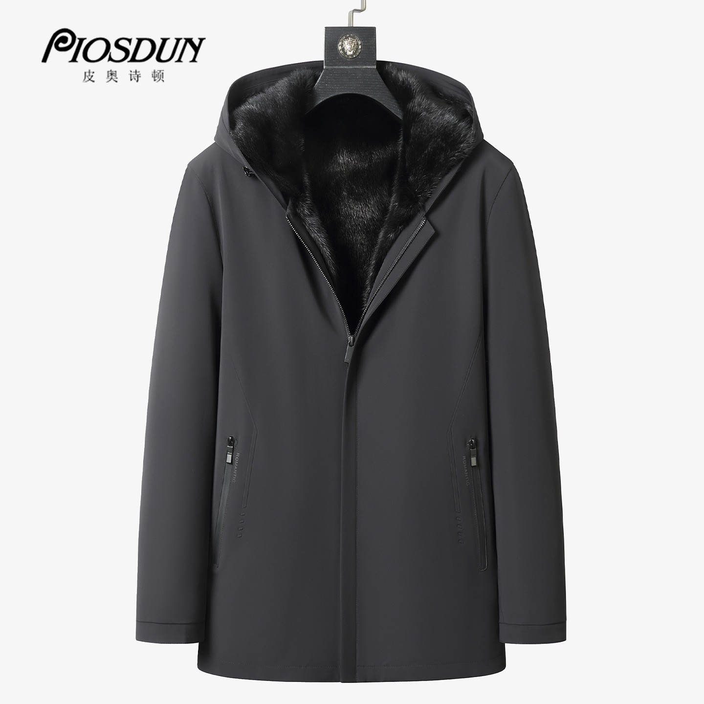 连帽常规款派克服进口水貂内胆可拆卸冬季男士休闲保暖防风可脱卸