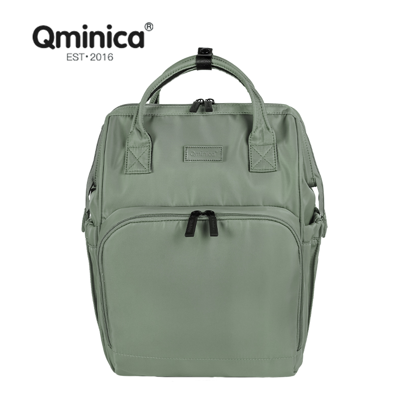 Qminica官方正品多功能妈咪包奶瓶仓双肩包大容量手提时尚防泼水