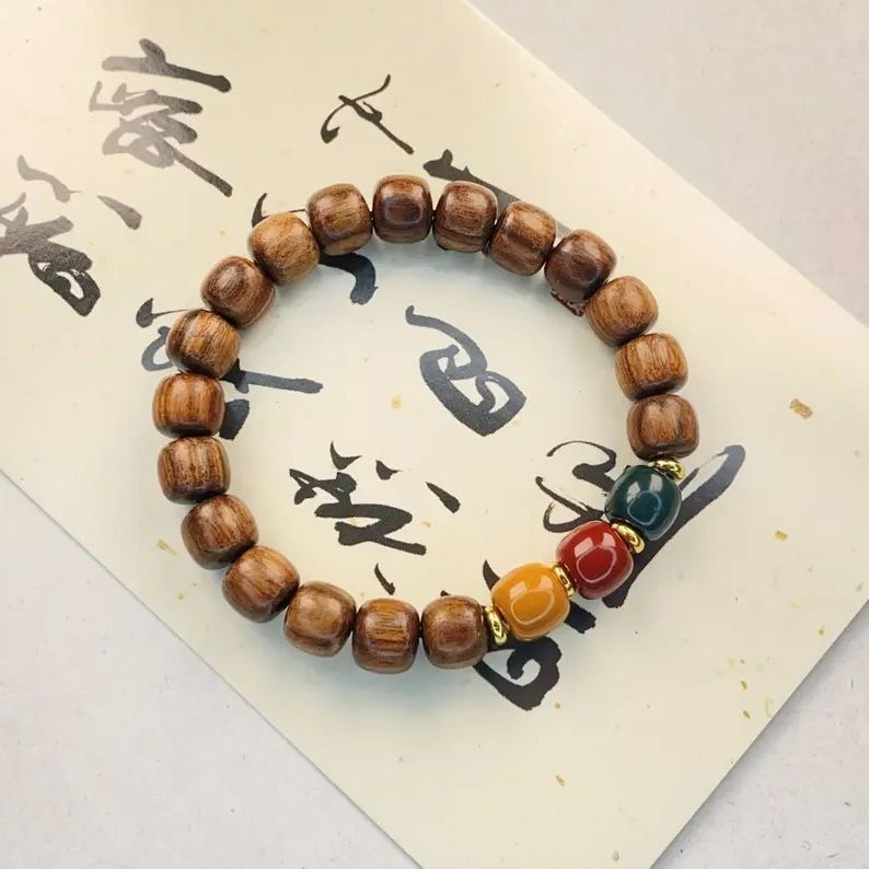 非金属木质手链 木质手串复古三色珠子新中式民族风简约手串百搭
