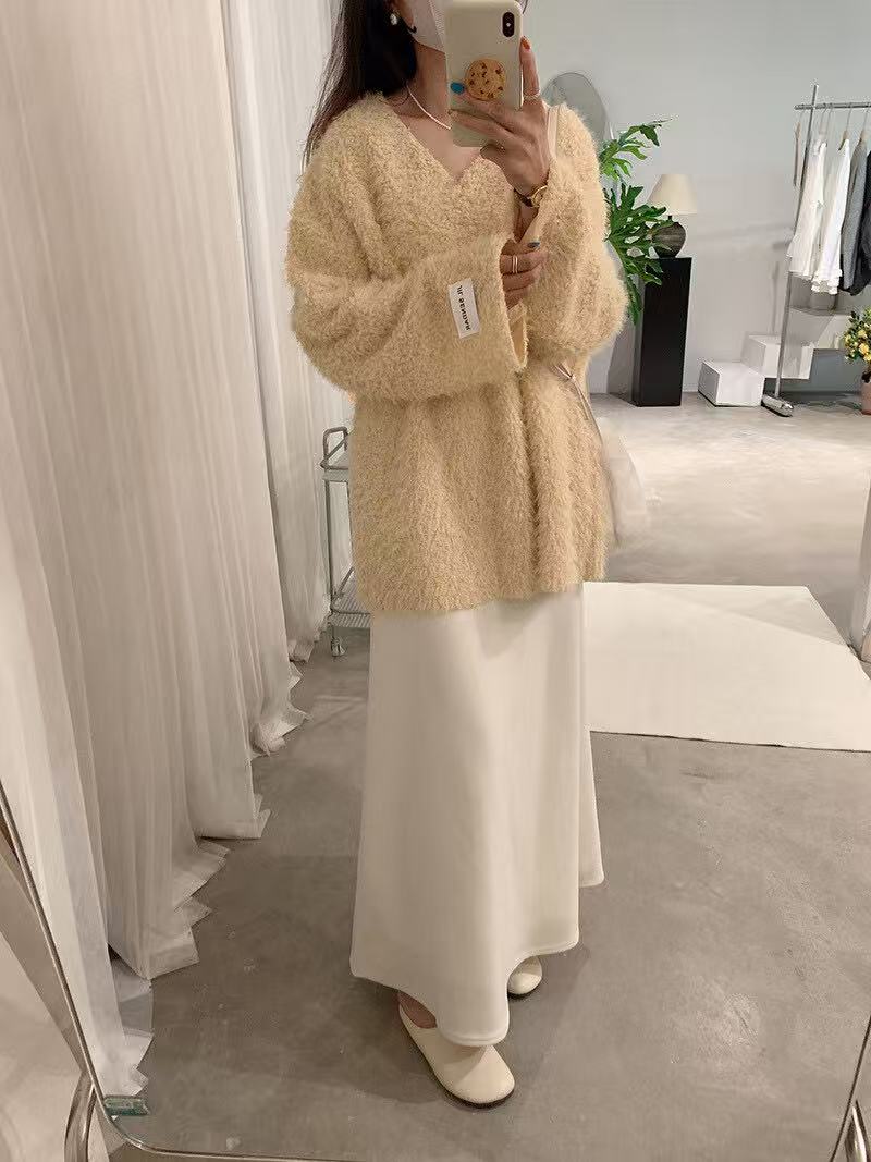 秋冬韩版松弛感慵懒风大码上衣宽松显瘦简约百搭毛毛针织衫814069