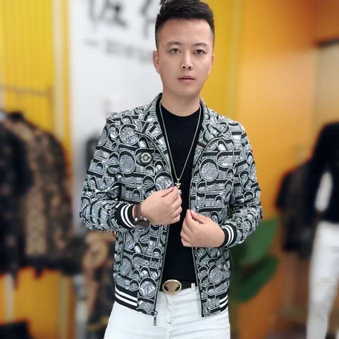 68053秋季新款时尚男士提花修身夹克