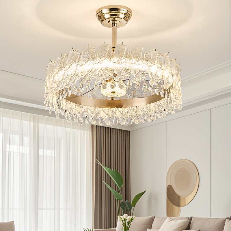 2025款轻奢水晶吸顶客厅灯贝壳大气上档次奶油水晶吊灯风扇灯卧室