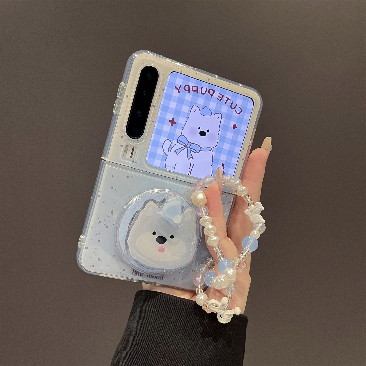 蓝色泼墨可爱卡通狗狗磁吸支架适用华为pura X手机壳小米MIXFlip2