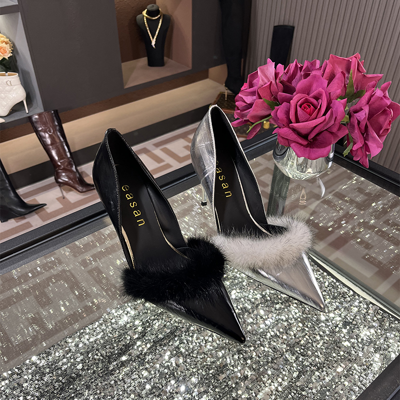 时尚银色高跟鞋春季流行新款细跟品牌女鞋气质尖头浅口单鞋不累脚