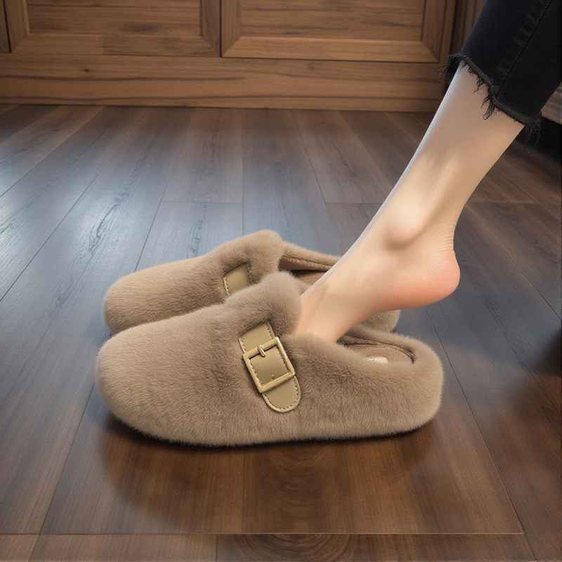 水貂绒包头毛毛拖鞋女外穿2025年新款秋冬皮带扣厚底超软孕妇棉拖